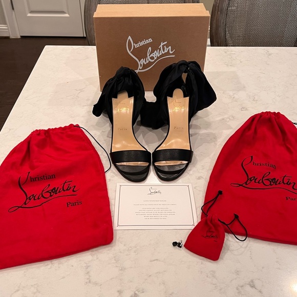 Christian Louboutin Shoes - Christian Louboutin Sandale Du Desert 100 Crepe Satin Black Heels Size 39.5